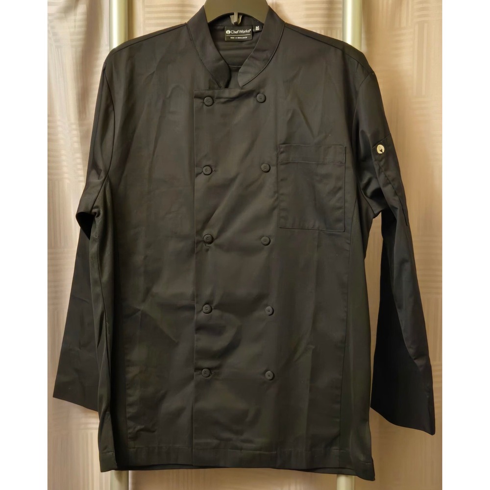 Chef Works Black Long Sleeve Chef Coat Mesh Side Panels Sz Medium 64449-35-RG-LS